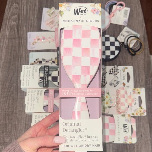 MacKenzie-Childs Pink and White Check Detangler Brush